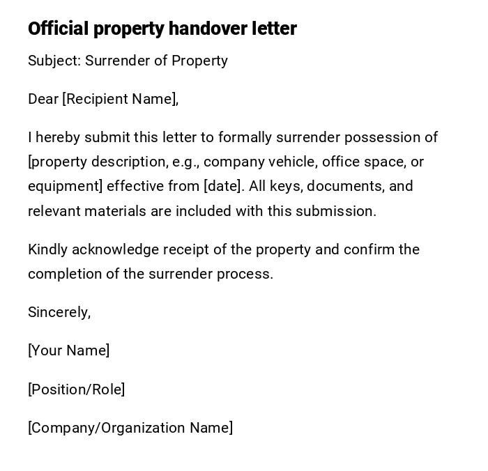 Official property handover letter