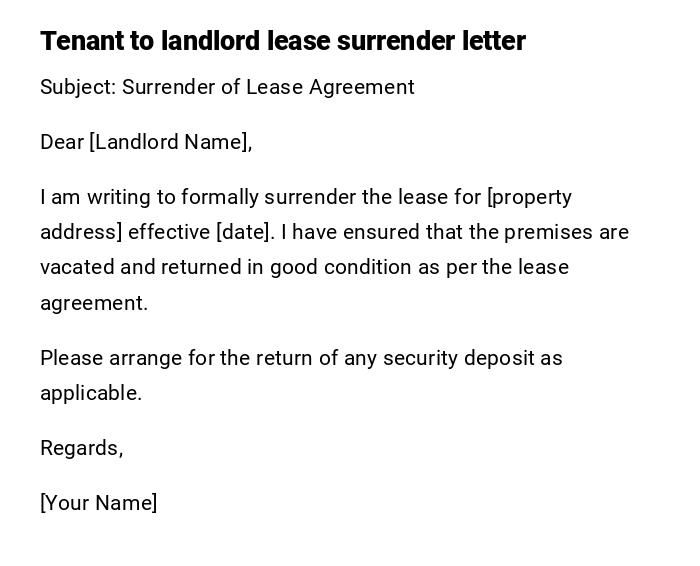 Tenant to landlord lease surrender letter