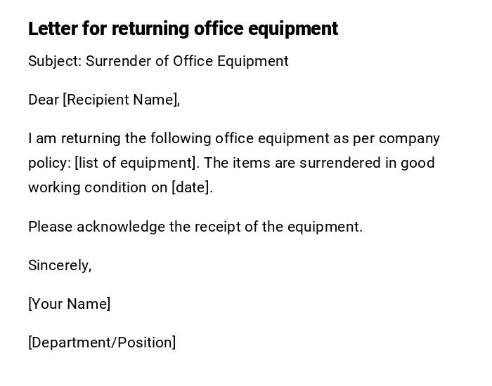 Letter for returning office equipment