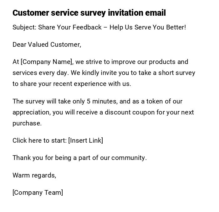 Customer service survey invitation email Customer service survey invitation email