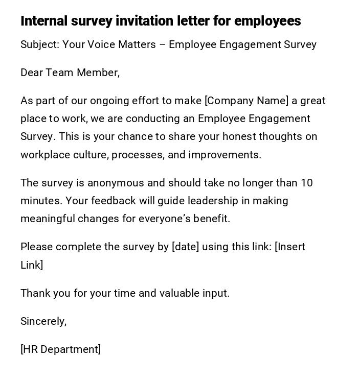 Internal survey invitation letter for employees Internal survey invitation letter for employees
