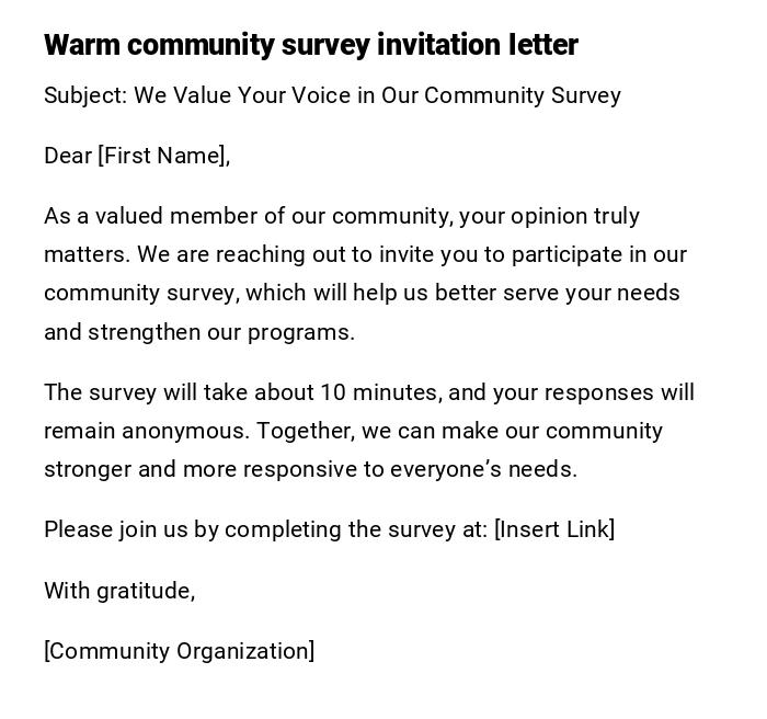 Warm community survey invitation letter Warm community survey invitation letter