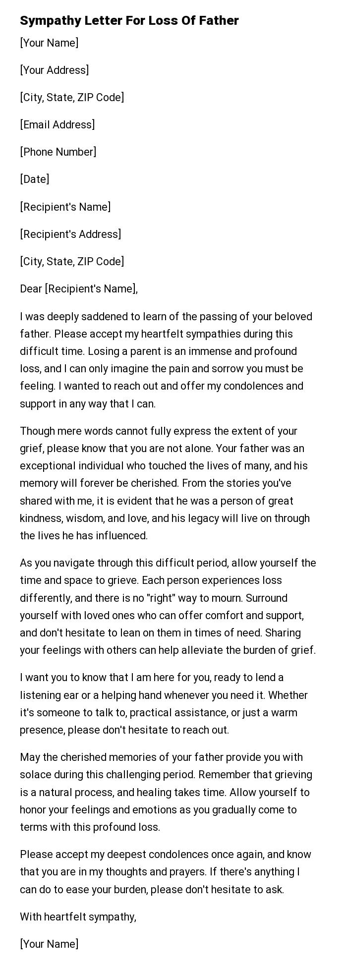 Sympathy Letter For Loss Of Father