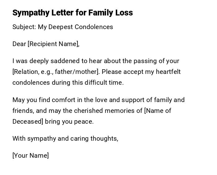 Sympathy Letter for Family Loss Sympathy Letter for Family Loss