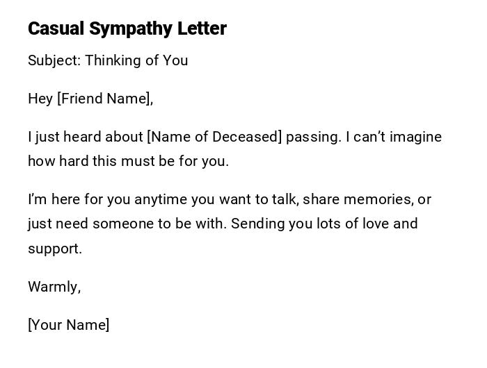 Casual Sympathy Letter Casual Sympathy Letter