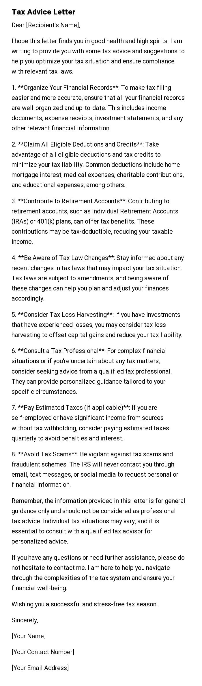 Tax Advice Letter