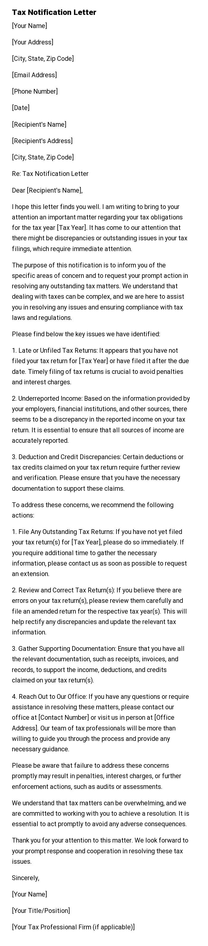 Tax Notification Letter