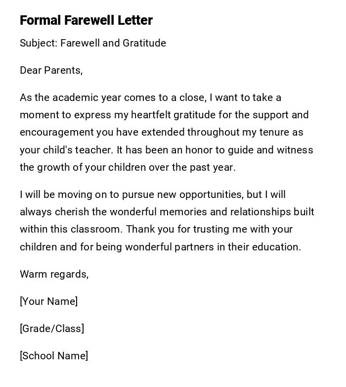 Formal Farewell Letter Formal Farewell Letter