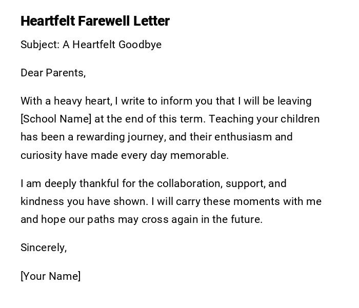 Heartfelt Farewell Letter Heartfelt Farewell Letter
