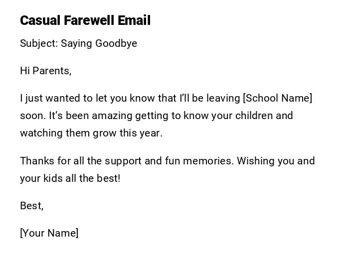 Casual Farewell Email Casual Farewell Email