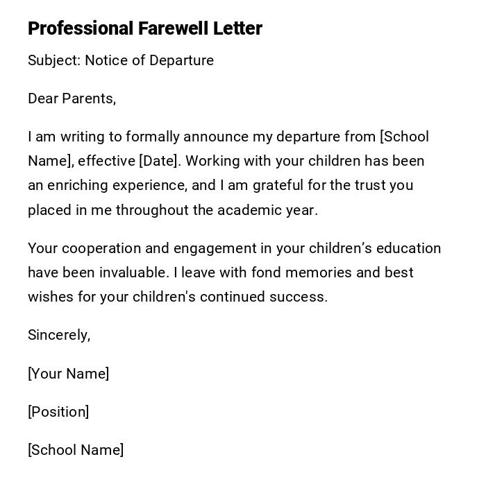 Professional Farewell Letter Professional Farewell Letter