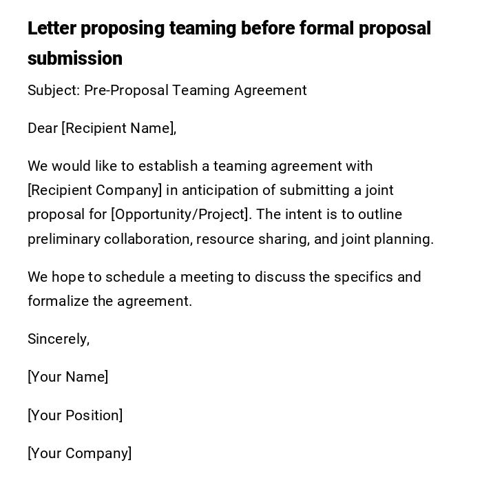 Letter proposing teaming before formal proposal submission