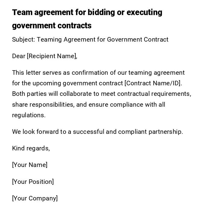 Team agreement for bidding or executing government contracts