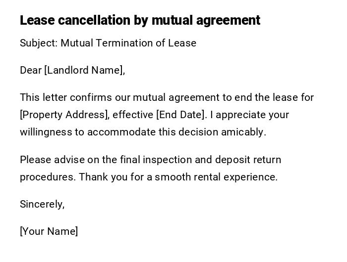 Lease cancellation by mutual agreement Lease cancellation by mutual agreement