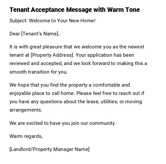 Tenant Acceptance Message with Warm Tone