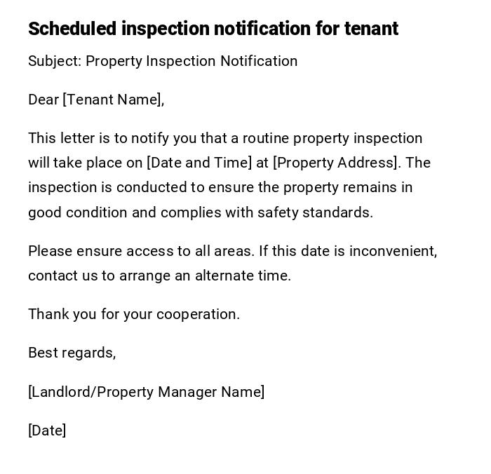 Scheduled inspection notification for tenant Scheduled inspection notification for tenant