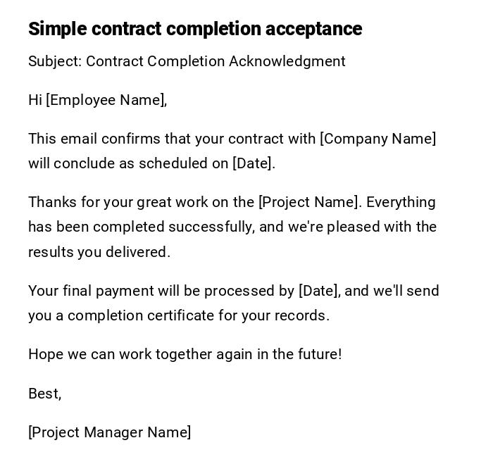 Simple contract completion acceptance Simple contract completion acceptance