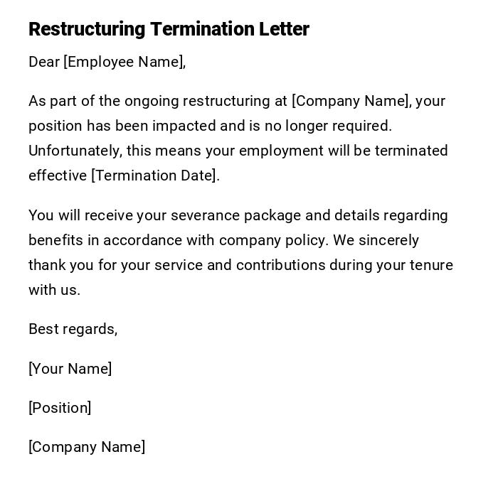 Restructuring Termination Letter Restructuring Termination Letter