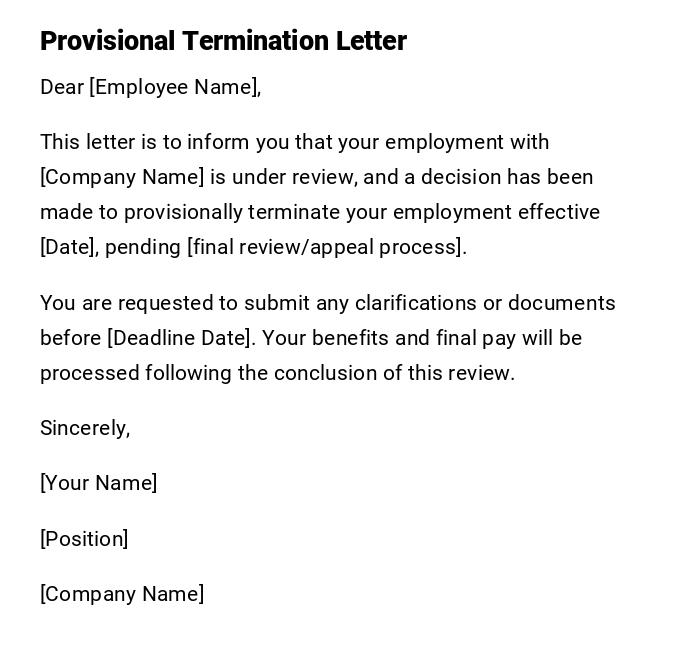 Provisional Termination Letter Provisional Termination Letter