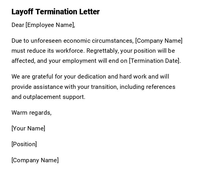 Layoff Termination Letter Layoff Termination Letter