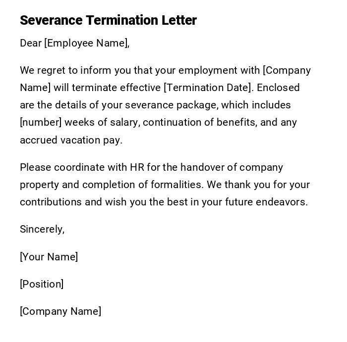 Severance Termination Letter Severance Termination Letter