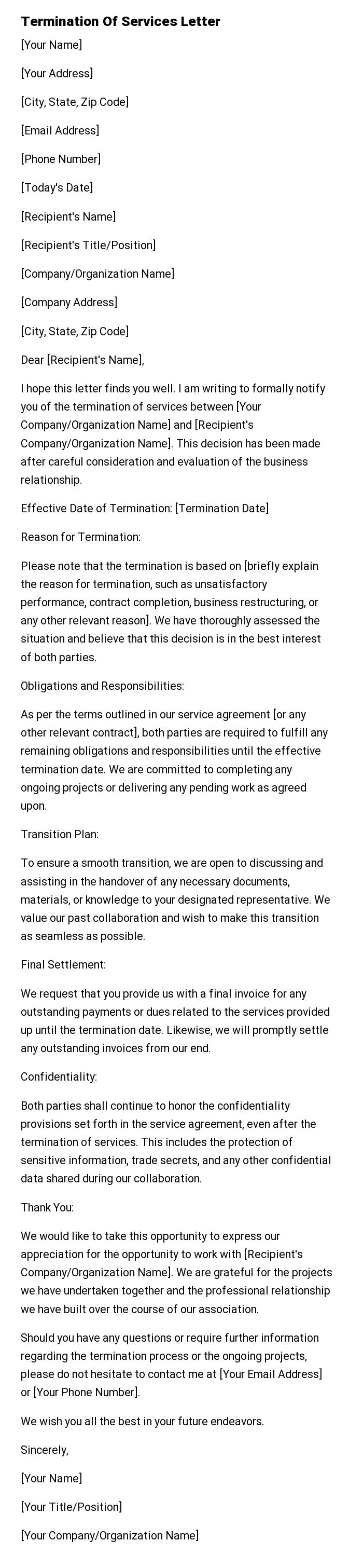 Termination Of Services Letter