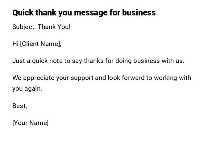 Quick thank you message for business Quick thank you message for business