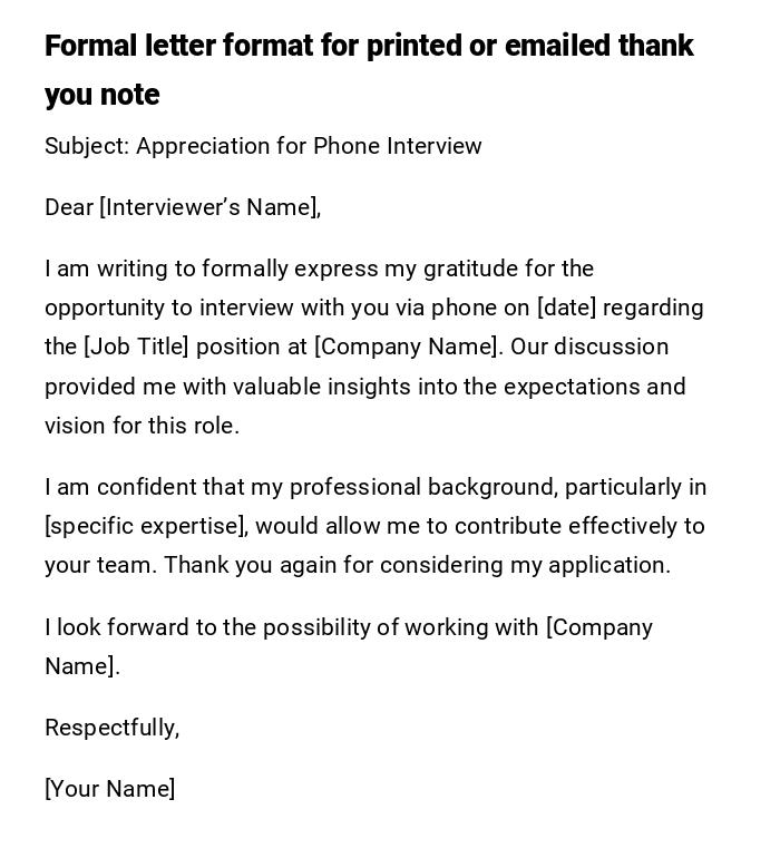 Formal letter format for printed or emailed thank you note Formal letter format for printed or emailed thank you note