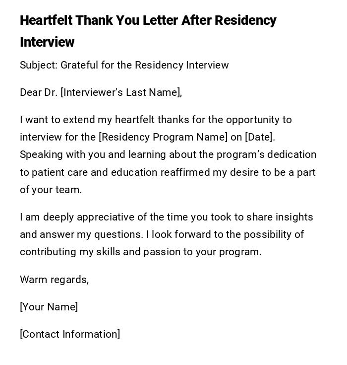 Heartfelt Thank You Letter After Residency Interview Heartfelt Thank You Letter After Residency Interview