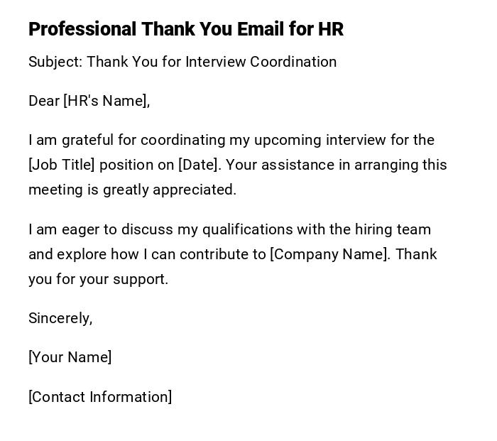 Professional Thank You Email for HR Professional Thank You Email for HR