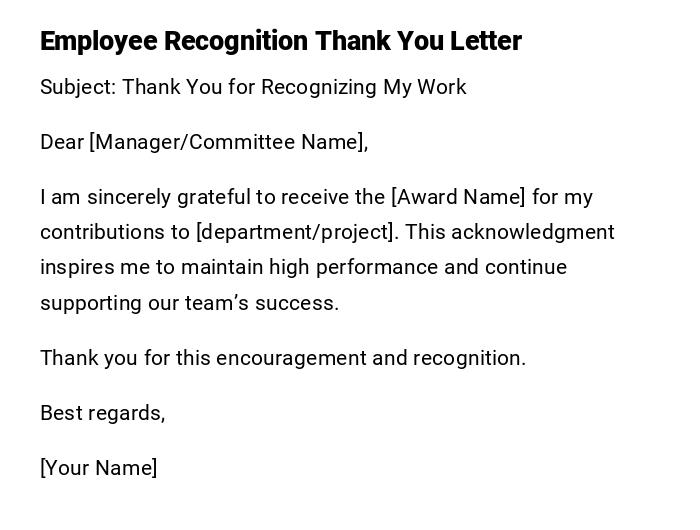 Employee Recognition Thank You Letter