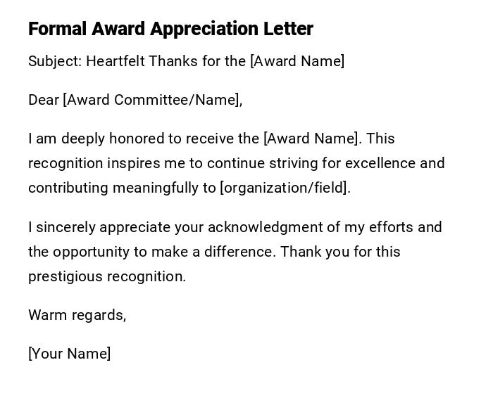 Formal Award Appreciation Letter