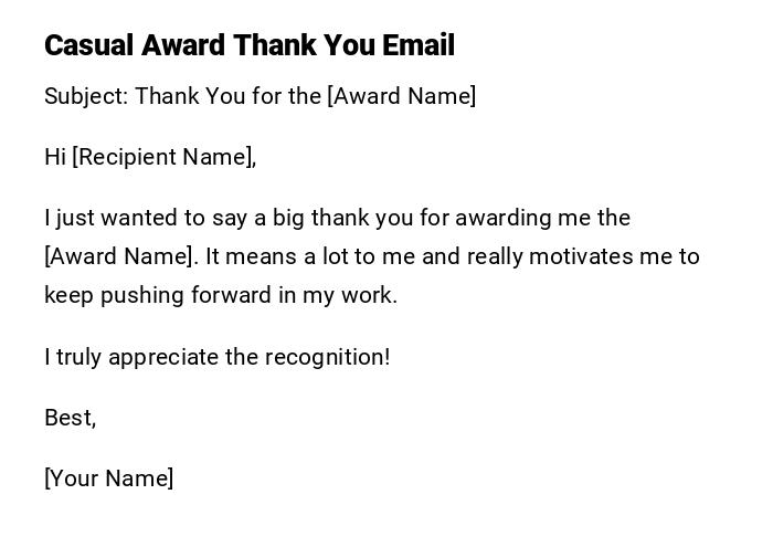 Casual Award Thank You Email