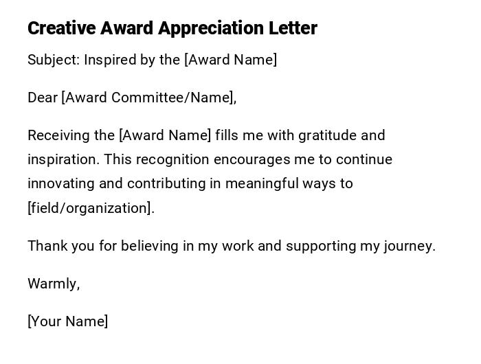 Creative Award Appreciation Letter