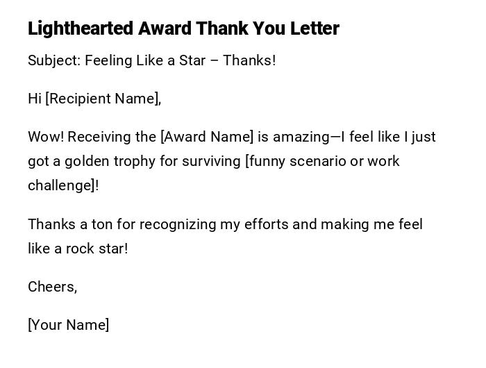 Lighthearted Award Thank You Letter