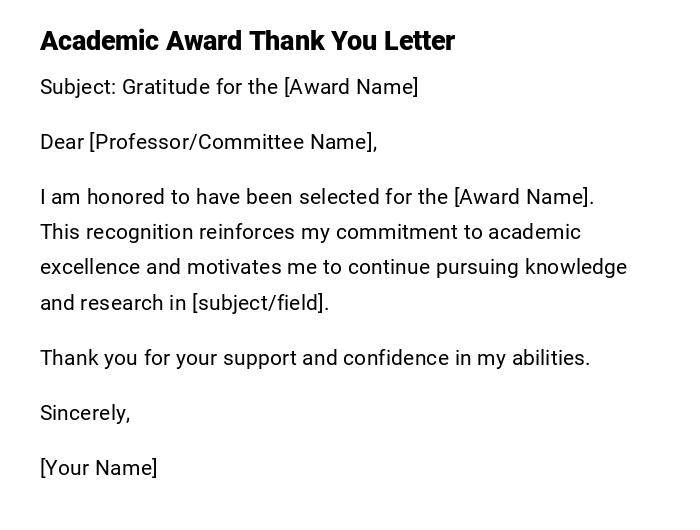 Academic Award Thank You Letter
