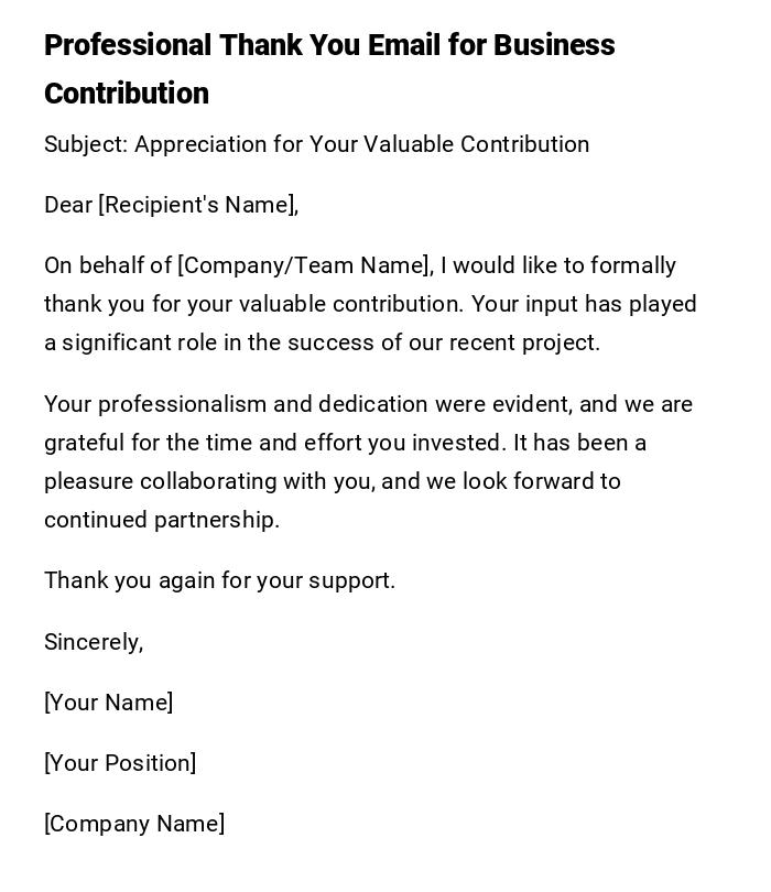 Professional Thank You Email for Business Contribution Professional Thank You Email for Business Contribution