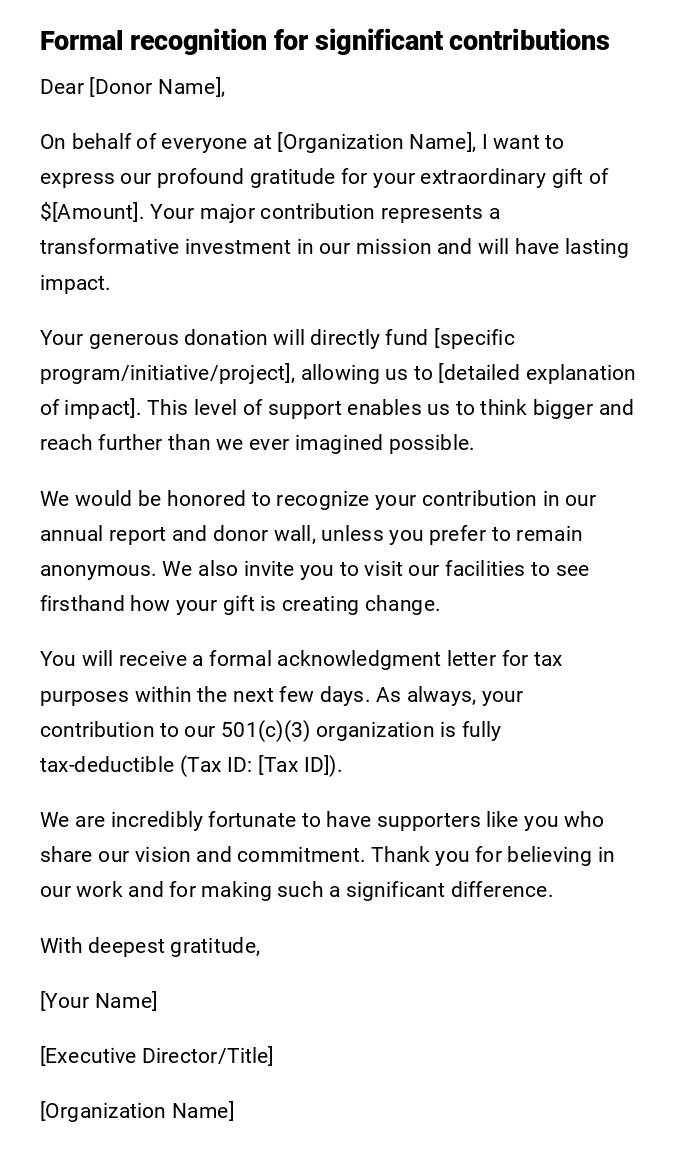 Formal recognition for significant contributions