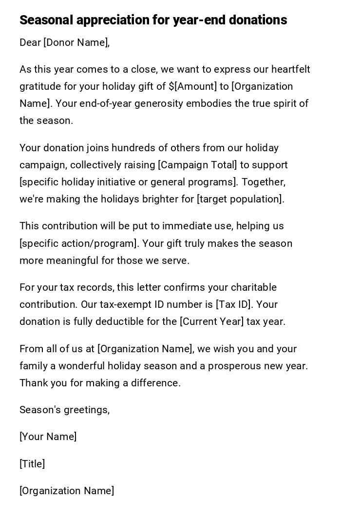 Seasonal appreciation for year-end donations
