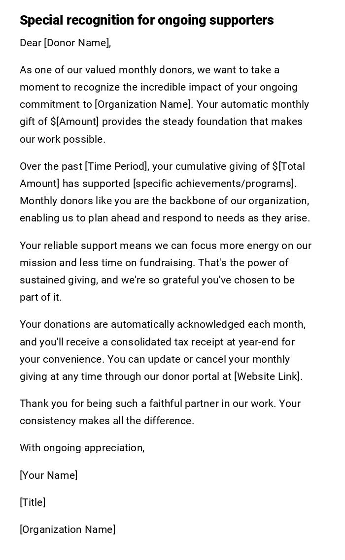 Special recognition for ongoing supporters