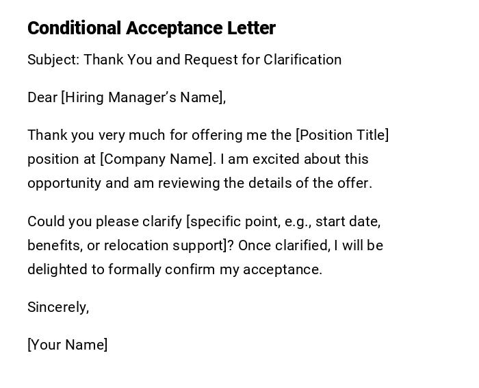 Conditional Acceptance Letter Conditional Acceptance Letter