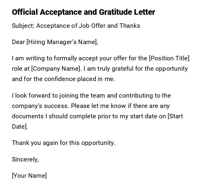 Official Acceptance and Gratitude Letter Official Acceptance and Gratitude Letter
