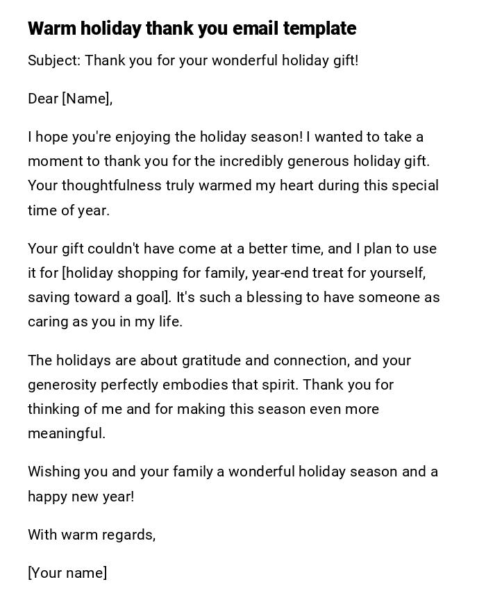 Warm holiday thank you email template