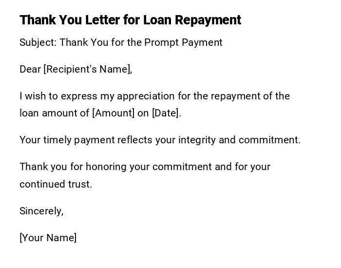 Thank You Letter for Loan Repayment Thank You Letter for Loan Repayment
