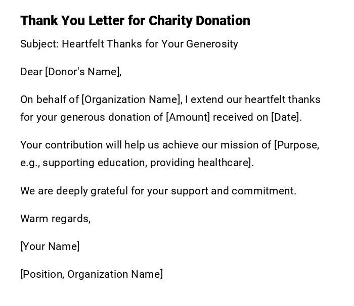 Thank You Letter for Charity Donation Thank You Letter for Charity Donation