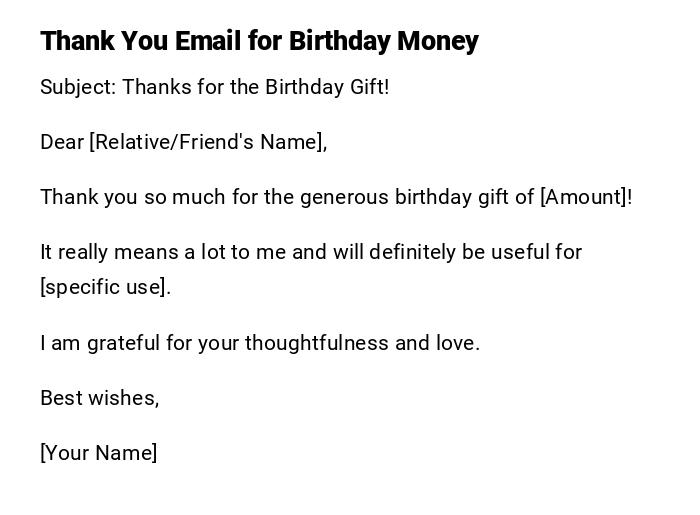 Thank You Email for Birthday Money Thank You Email for Birthday Money