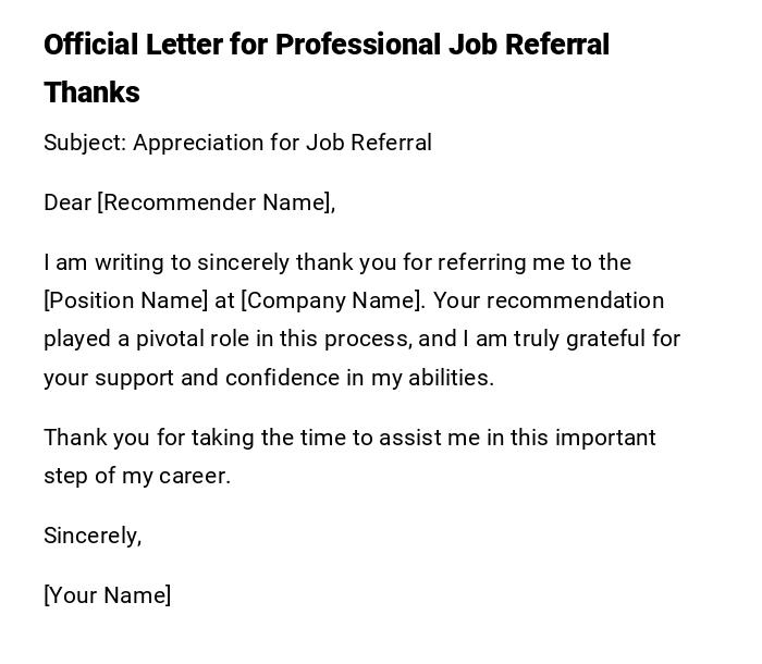Official Letter for Professional Job Referral Thanks Official Letter for Professional Job Referral Thanks