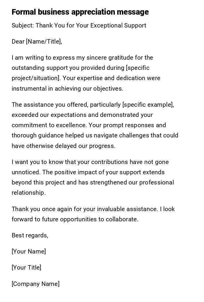 Formal business appreciation message Formal business appreciation message