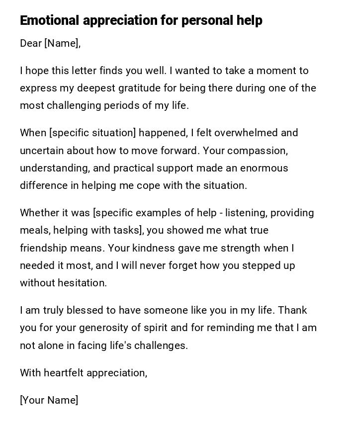 Emotional appreciation for personal help Emotional appreciation for personal help