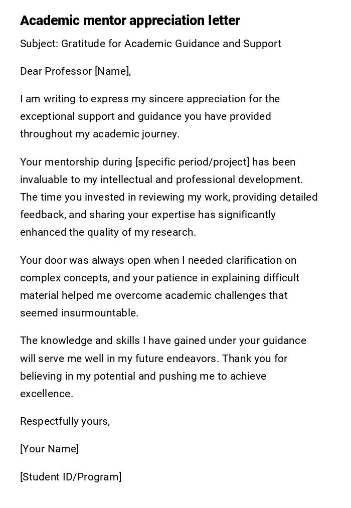 Academic mentor appreciation letter Academic mentor appreciation letter